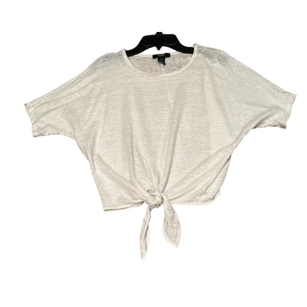 Alfani White 100% Linen Tshirt tee Petite Small short sleeve top Minimalist